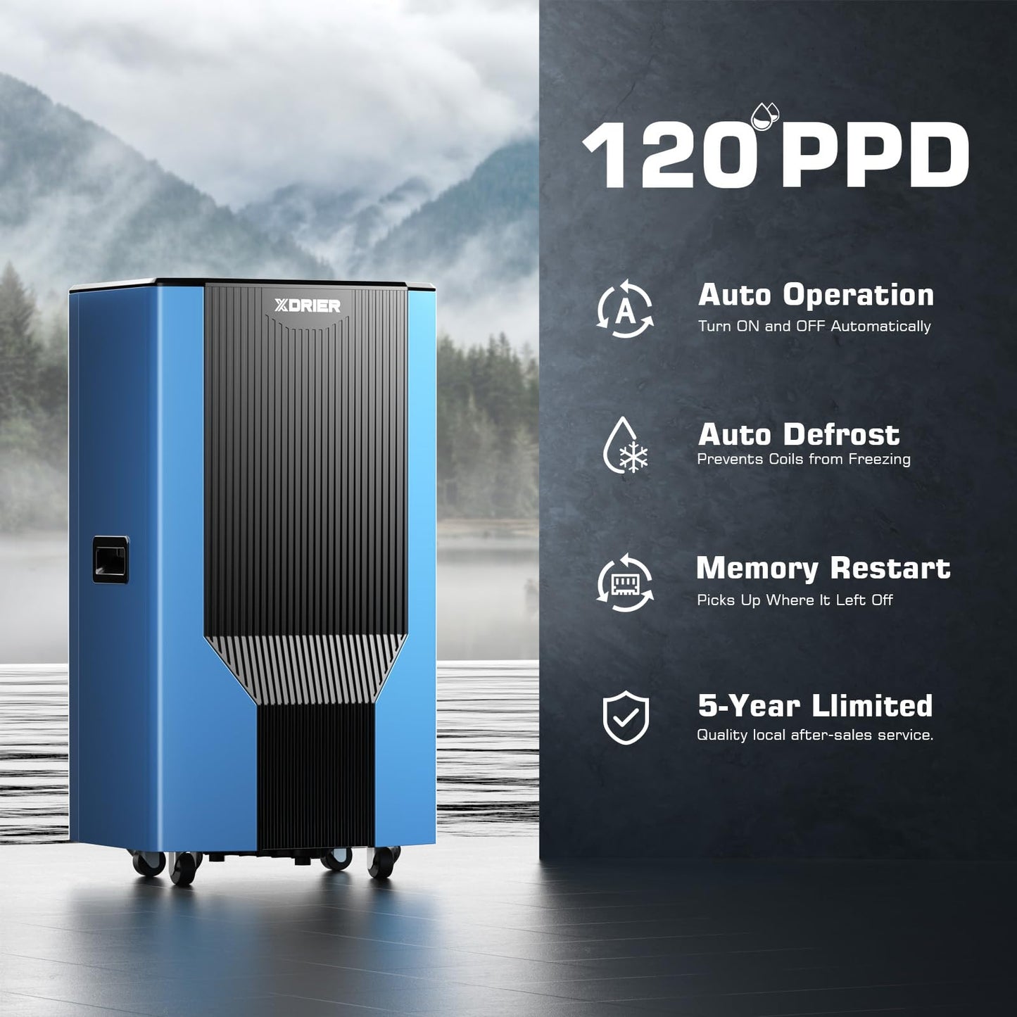 XDRIER 120 PPD Dehumidifier with Pump, Commercial Grade Dehumidifier for Home, Bedroom, Basement, Warehouse, Industrial with Drain Hose & Tank, Smart Humidity Control, Auto Defrost