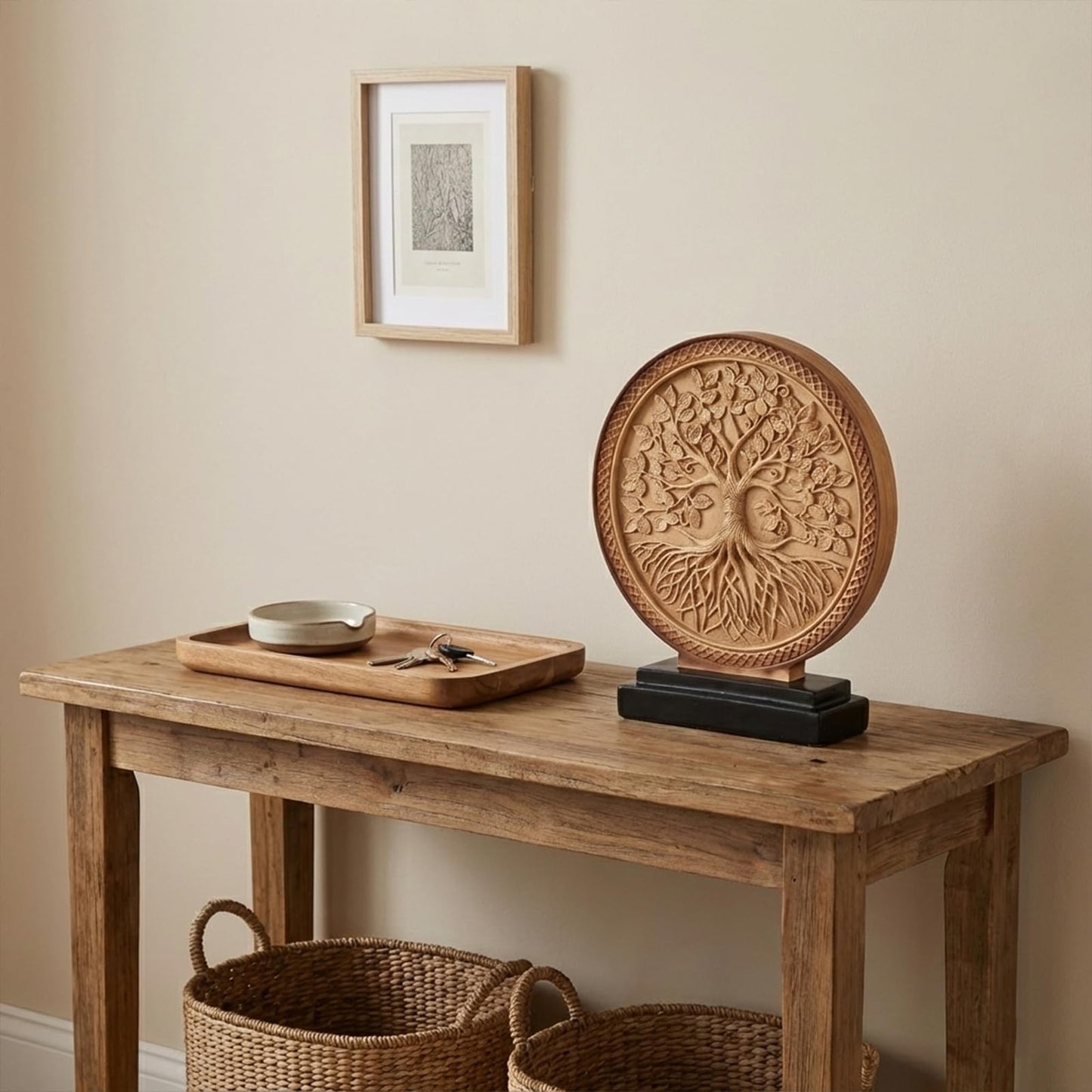 LCCCK Tree of Life Statue, Resin Round Tree Sculpture for Cabinet Decor, Shabby Chic Knick Knacks, Living Room Mantle Entryway Table Top Accent, Symbolic Family Roots Home Decor