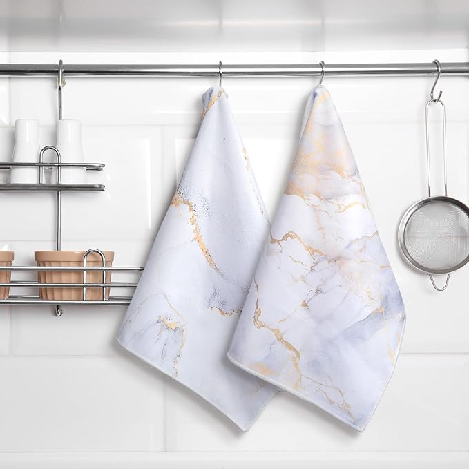 Boyiee Set of 6 Marble Kitchen Towels Gold Dish Towels Absorbent Stylish Marble