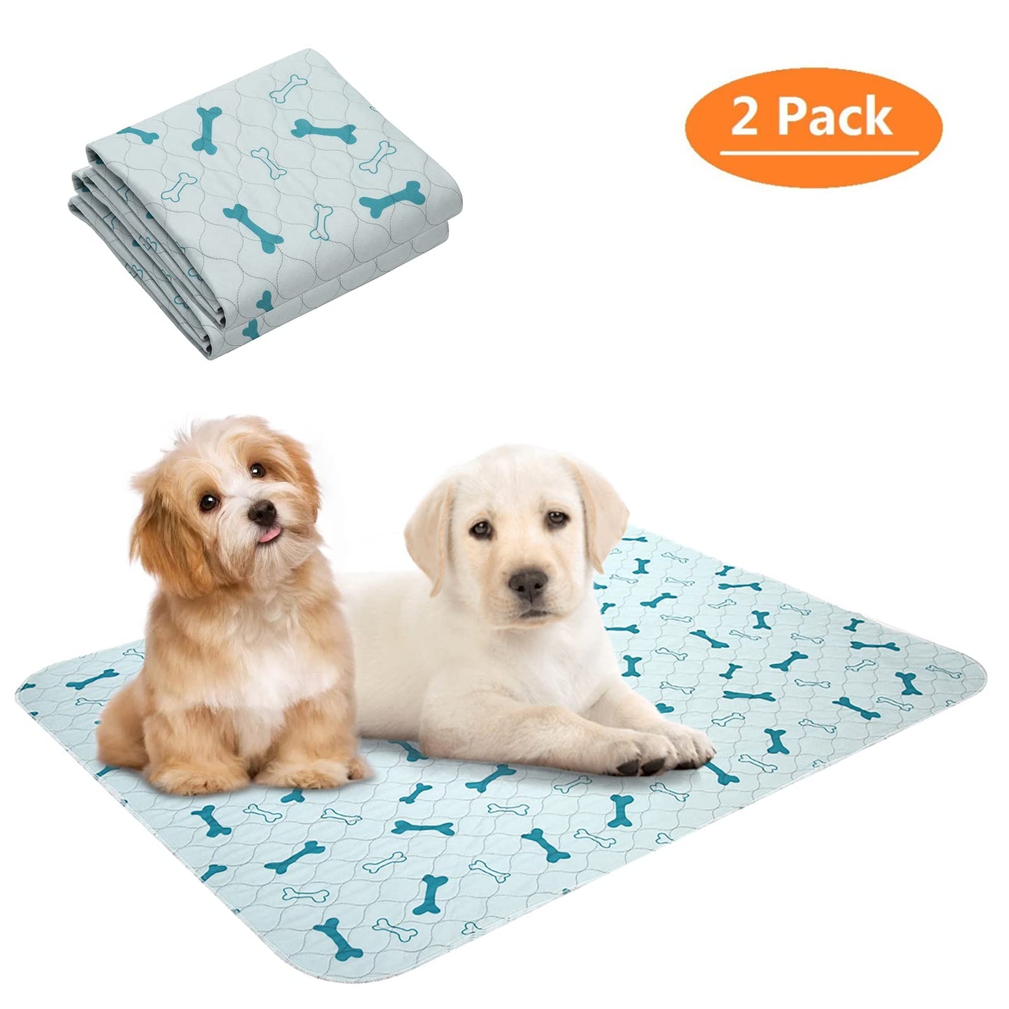 Geyecete Washable Dog Pee Pads (2pack) of Premium Pee Pads for Dogs, Waterproof Whelping Pads, Reusable Dog Training Pads, Travel Pet Pee Pads! Puppy Training pads L--Blue-Square