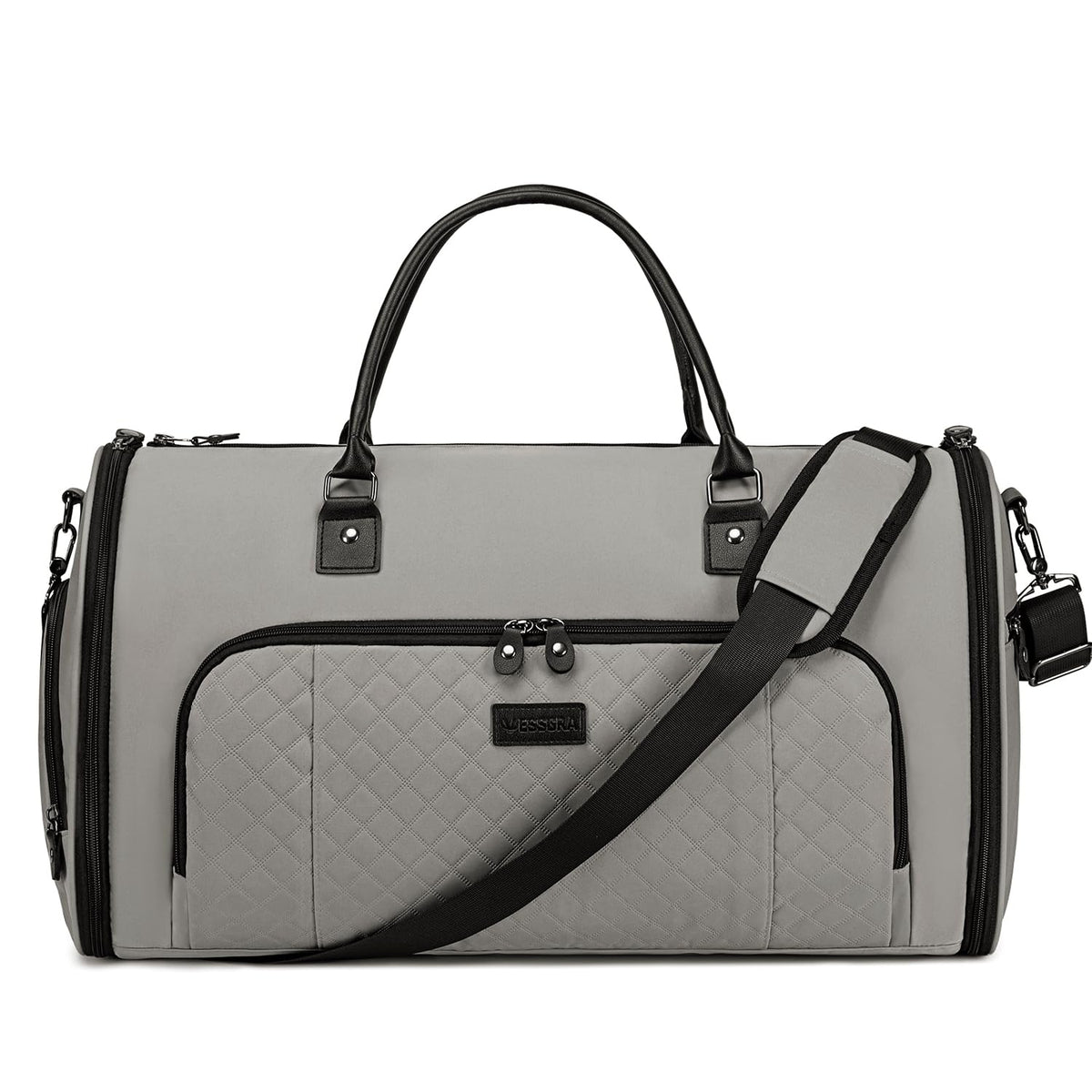 Vessgra Garment Bag for Airplane Travel, Carry On Garment Duffle Bags for Women, 2 in 1 Travel Suit Bag with Shoes Compartment Carry on Bag Hanging Garment Bag Travel with Shoulder Strap,Grey