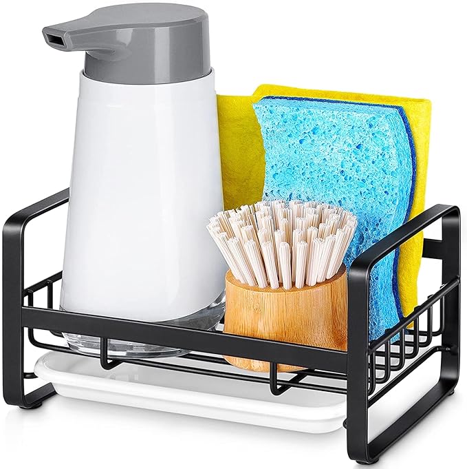 HULISEN Kitchen Sink Sponge Holder, 304 Stainless Steel Kitchen Soap Dispenser