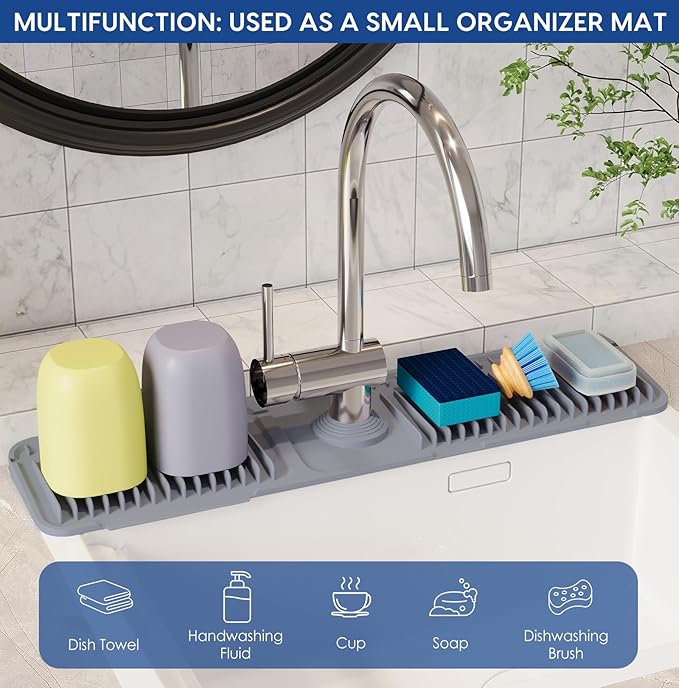 24 Inch Silicone Faucet Mat for Kitchen Sink Splash Guard