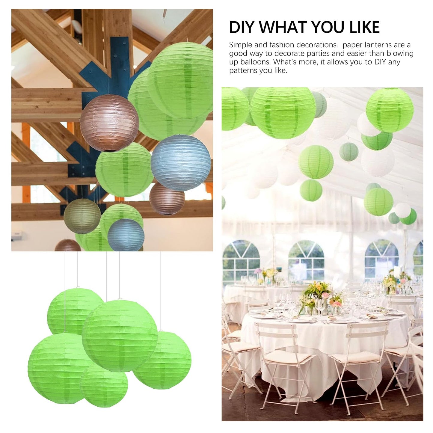 20Pcs Green Paper Lanterns for Parties, 6” 8” 10” 12” Chinese Asian Hanging Round Paper Lanterns for Birthday Wedding Halloween Christmas Home Decor Party Decor