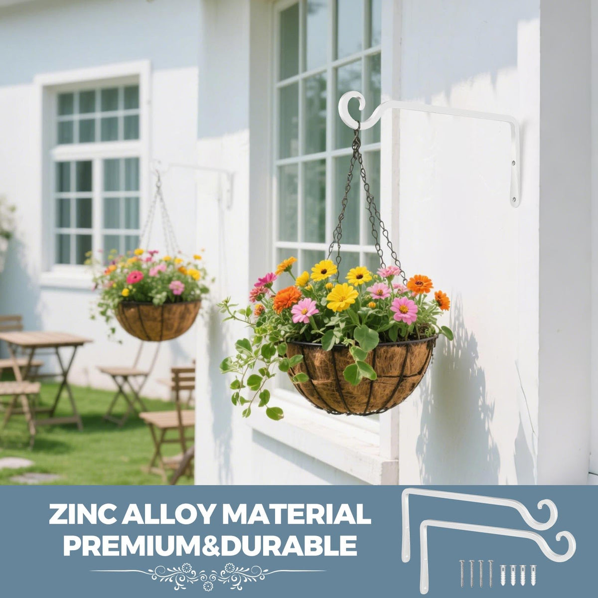 BOLITE Plant Hangers, 10 Inch Hanging Plant Brackets Outdoor Indoor, Wall Hooks for Hummingbird Feeders, Bird Feeders, Planters, Lanterns, Wind Chimes, Home Decor, 2 Pack, White, Gifts for Women Men