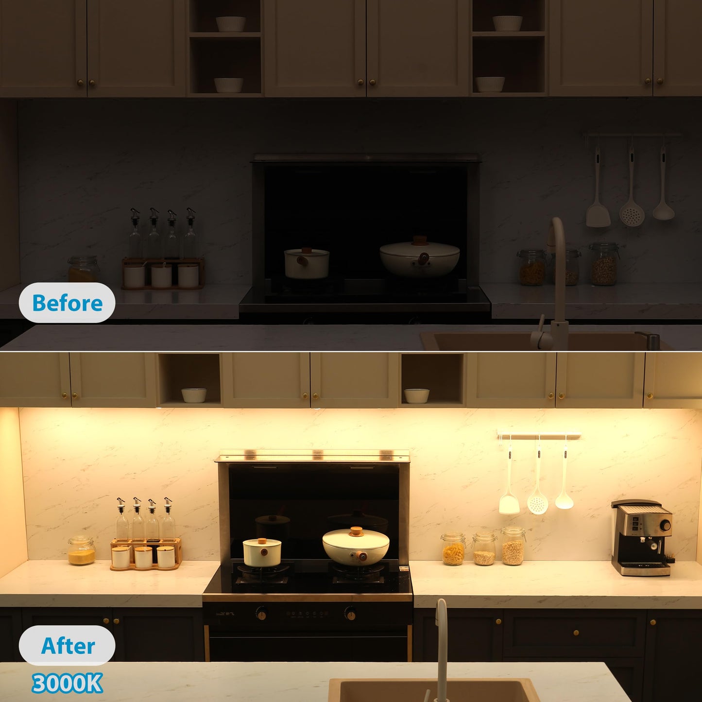 Litever Under Cabinet Lighting Set Plug in, 3 pcs 12 Inches LED Light Bars. Super Bright Dimmable Linkable for Kitchen Undercabinet Counter Top Shelf Pantry Closet Display Lighting. Warm White 3000K