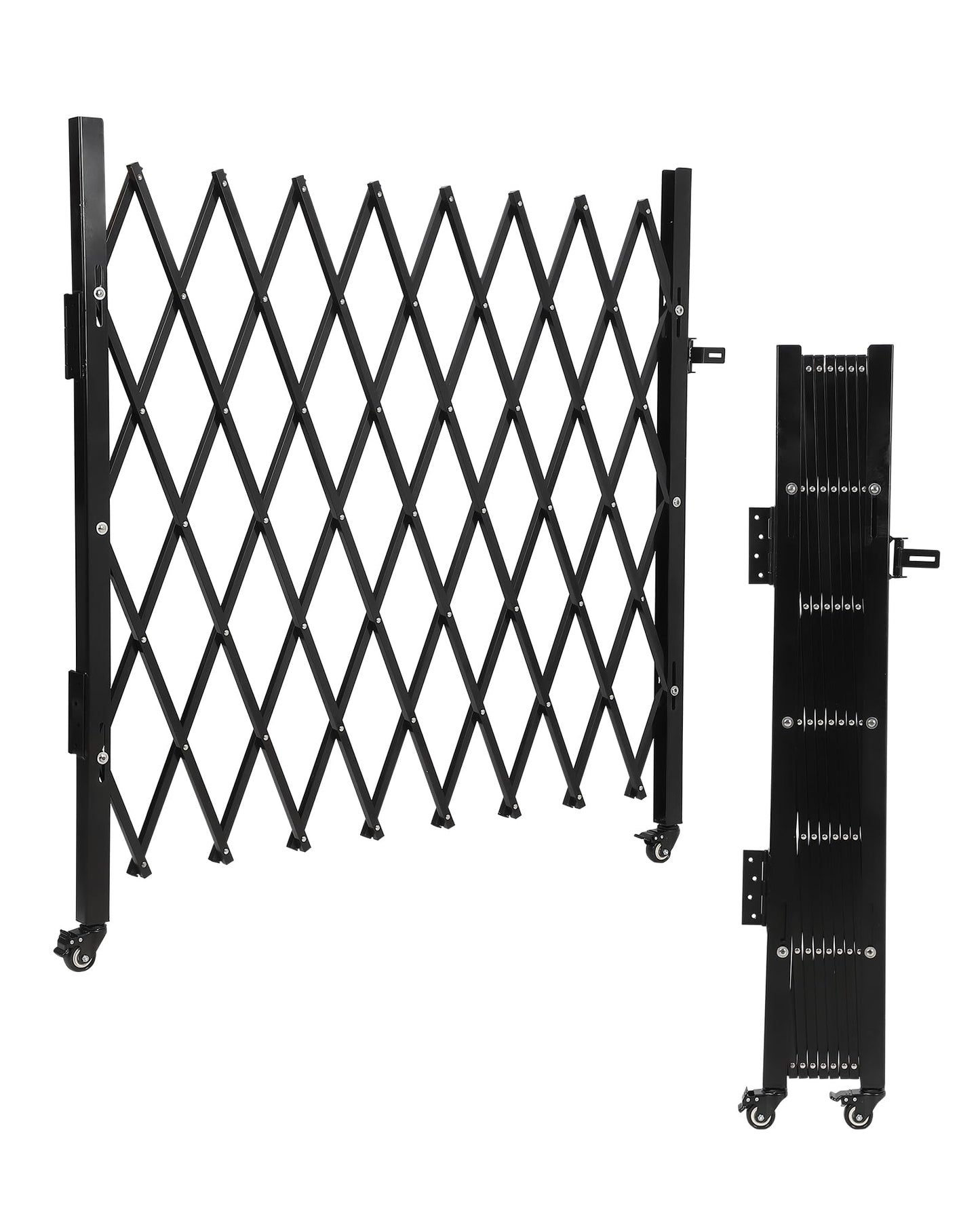 Folding Security Fence Gate with Wheels-50"Hx75"W Heavy Duty Industrial Retractable Scissor Gate Barricade,Steel Expandable Barricade Gates for Fence,Yard and Driveway