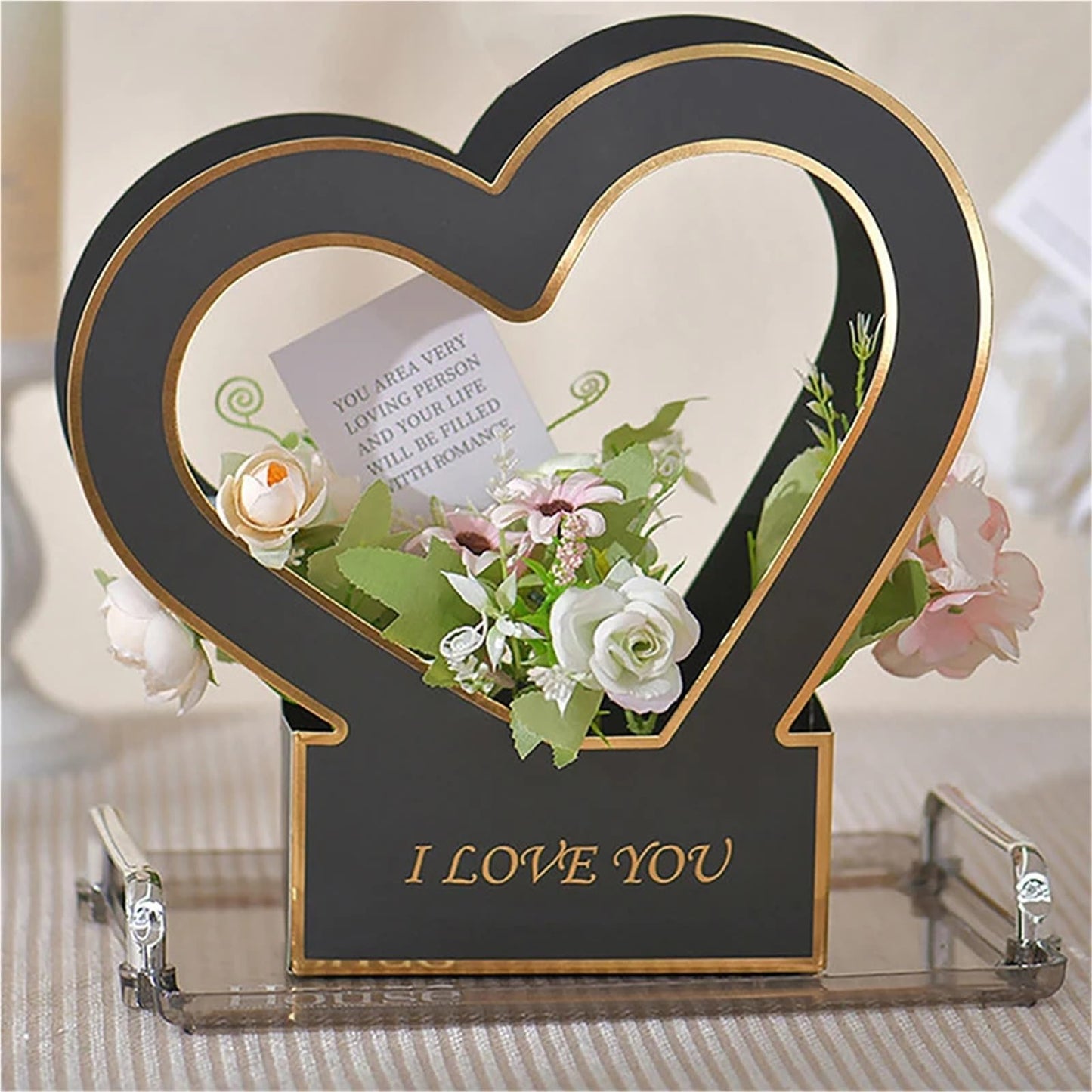 Nikeg Kraft Paper Flower Gift Bags 3Pcs Flowers Arrangement Kraft Paper Bag Folding Portable Flower Packaging Box Waterproof Basket Heart Handle Gift Tote Bags