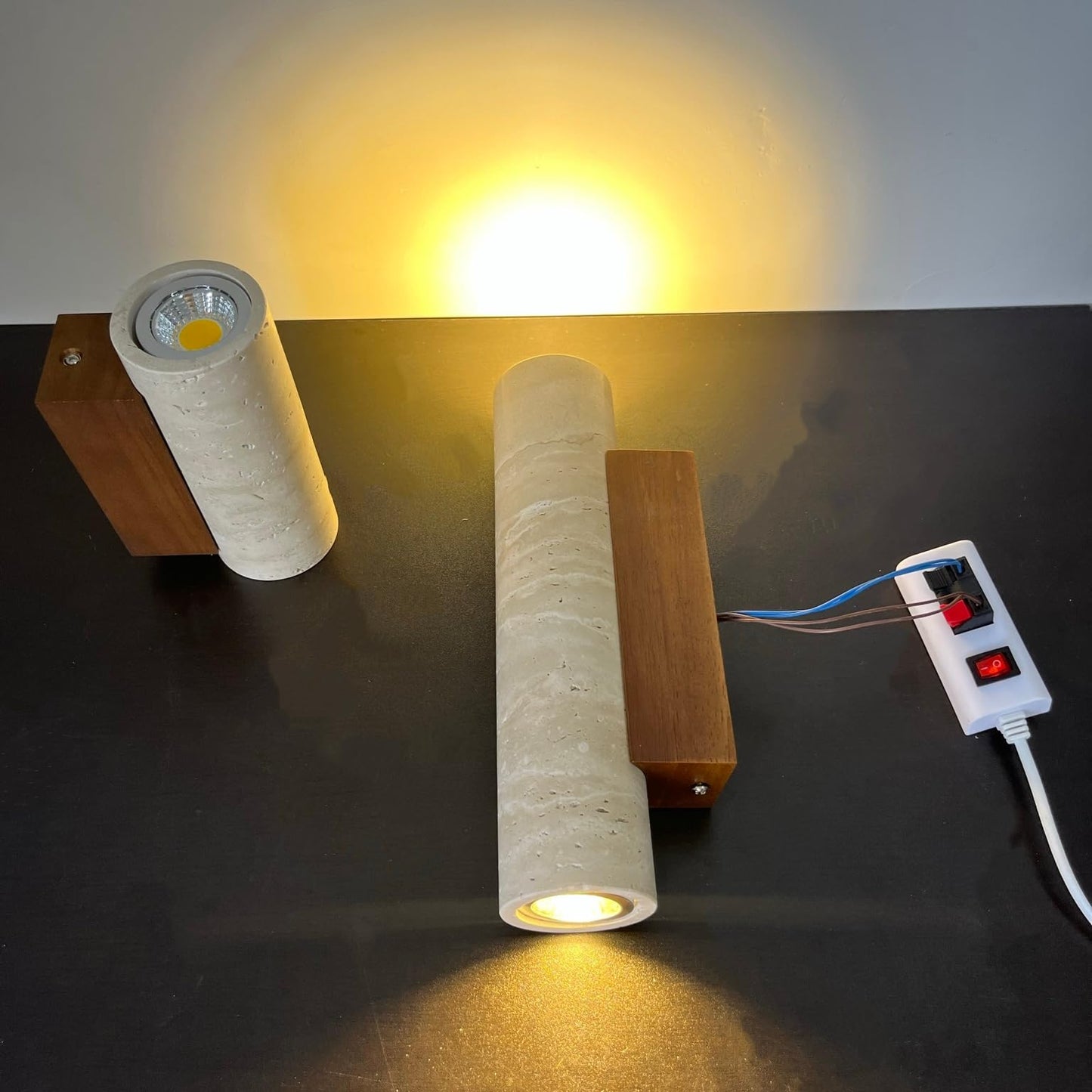 JIANKEXING Travertine Wall Sconce Light Hardwired Natural Stone Wall Lamp with Up Down Lighting for Bedroom Living Room Hallway