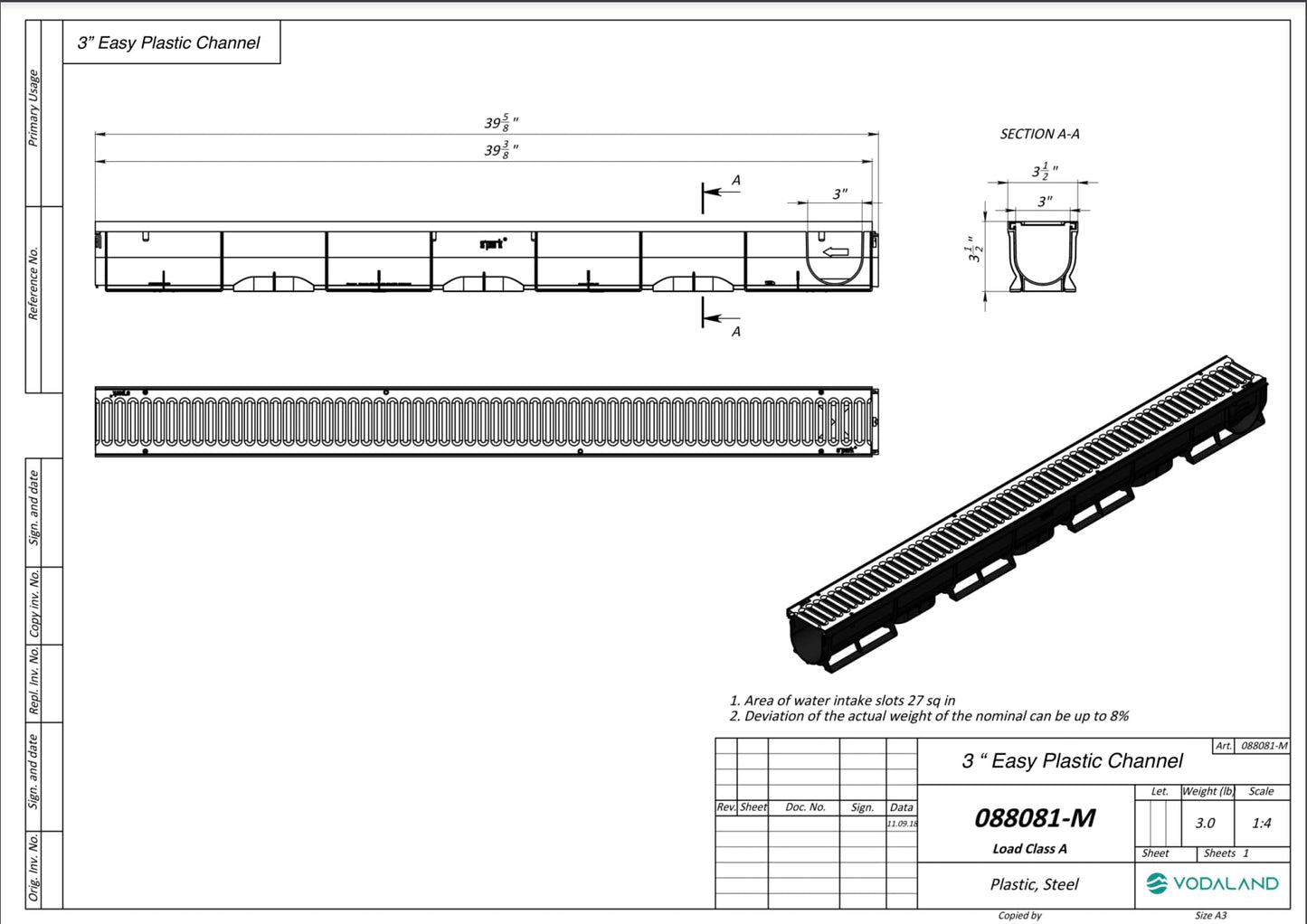 Vodaland - 3 Inch Trench Drain Stainless Pro Channel - 5 Pack