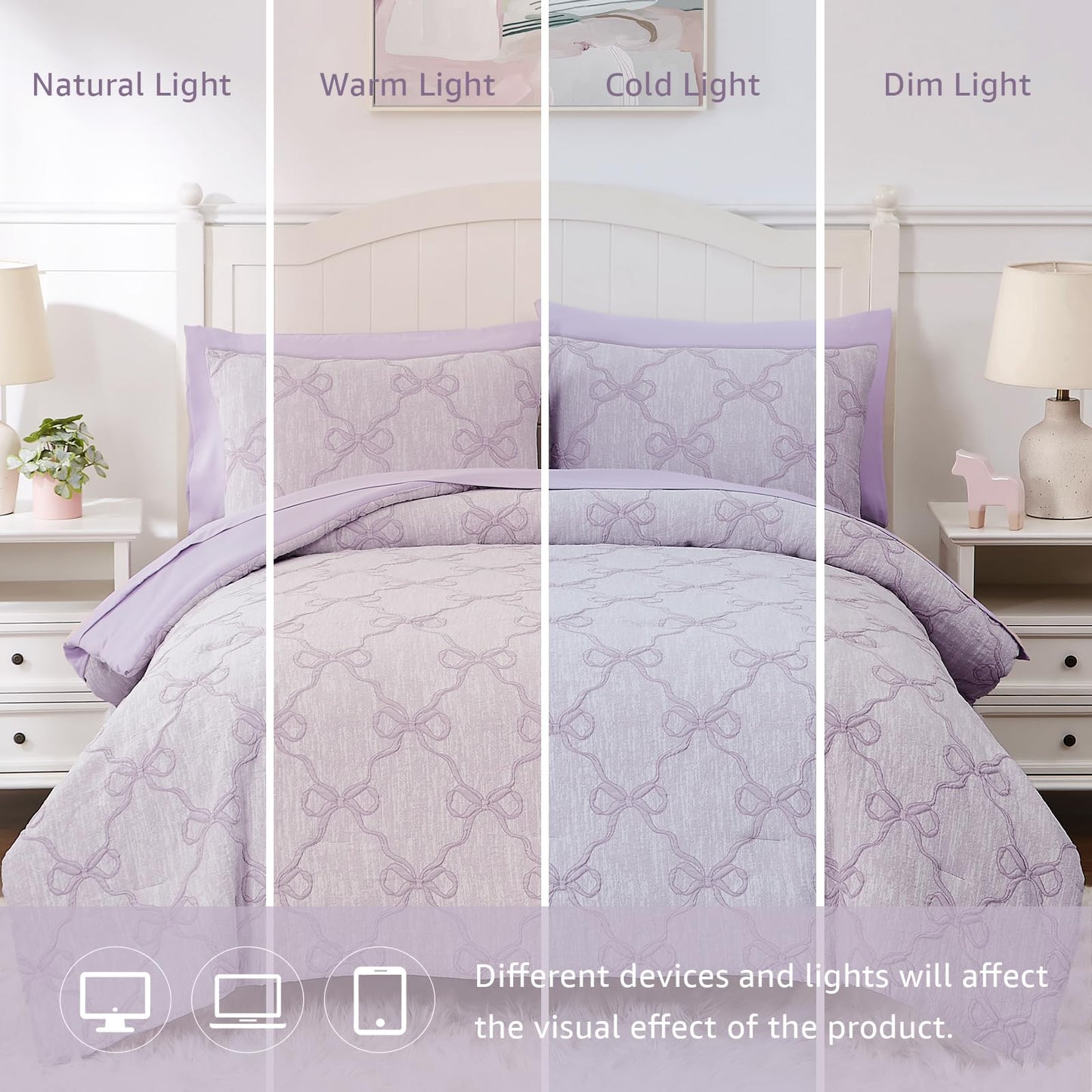 Wink Deer Twin Comforter Set with Sheets for Girls-5 Pieces Twin Bedding Sets with Light Purple Comforter, Sheets, Pillowcase & Sham for Kids (Purple Diamond, 66" X 86")