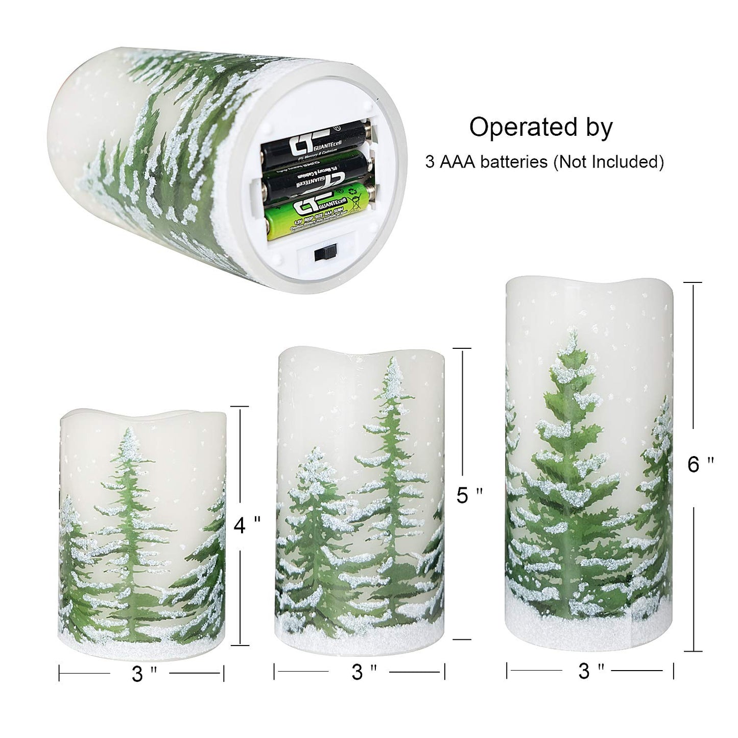 DRomance Christmas Flameless Candles with 6 Hour Timer, 3 Pack Real Wax LED Pillar Candles Warm Light Flickering Holiday Decor(Green Christmas Tree, 3 x 4,5,6 Inches)