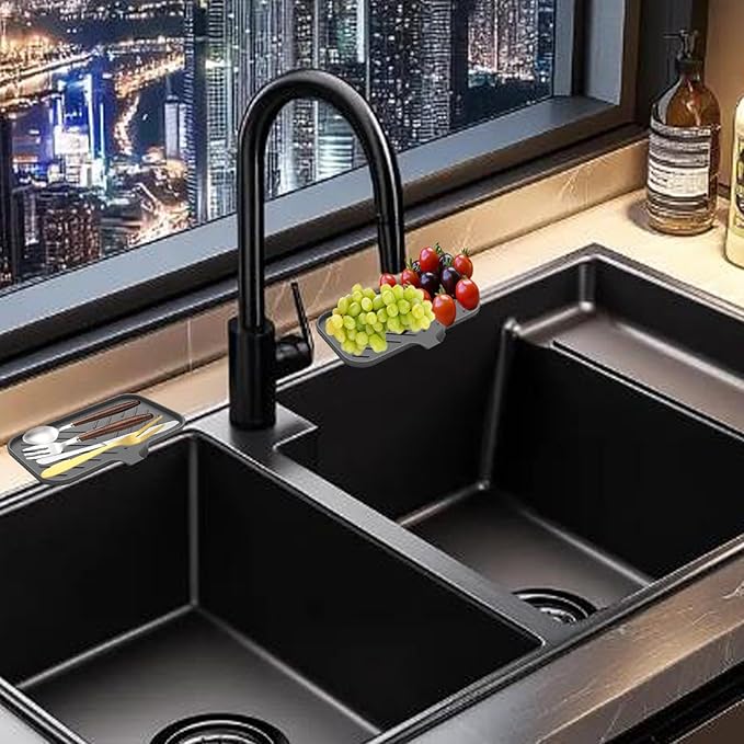 2 PC Sponge Stand for Kitchen Sink and Soap Tray for Bathroom Sink, Silicone