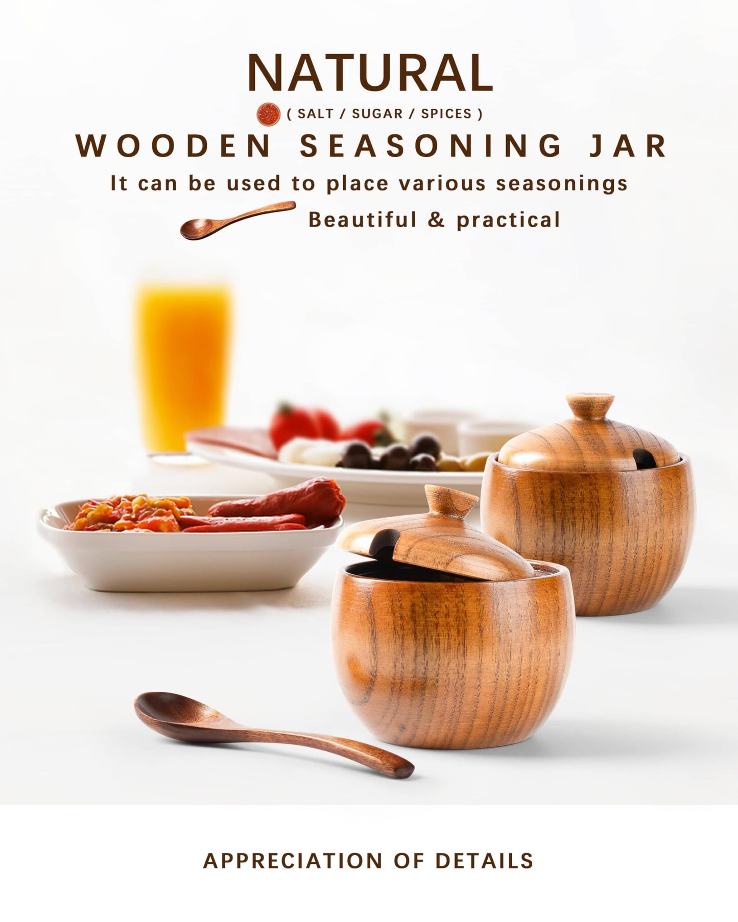 Hefild Jujube Wood Salt Container for Countertop, 6 Ounces Capacity Salt Cellar with Lid and Spoon, 3.3x3.5 inch Salt Box, Unique Salt Holder for Kitchen, Elegant Wooden Salt and Pepper Bowl