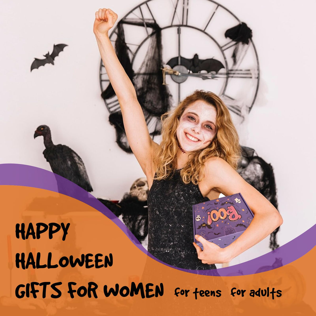 MHSMHL Boo Basket Stuffers for Women, Halloween Gifts for Women, Cute Halloween Boo Basket for Teens Girls Her Sister Friend Adults With Spooky Glass Cups