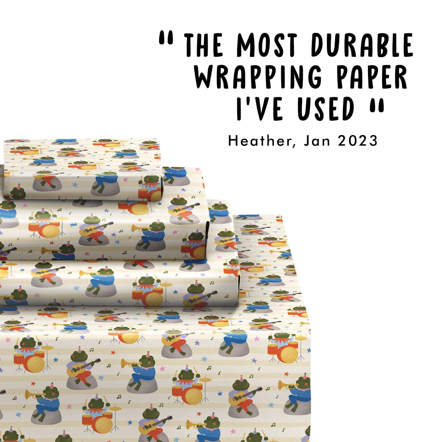 CENTRAL 23 Beige Halloween Wrapping Paper - 6 Sheets with Frogs Playing Musical Instruments - Birthday Wrap for Boys, Girls & Music Fans - Christmas Festivities, School Events