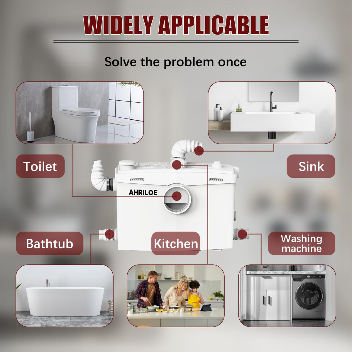 1875W Macerator Pump, 2.5HP Macerating Toilet System with 2 Outlets/4 Inlets, Sewage Pump for Basement, Sink, Toilet, Laundry, Kitchen