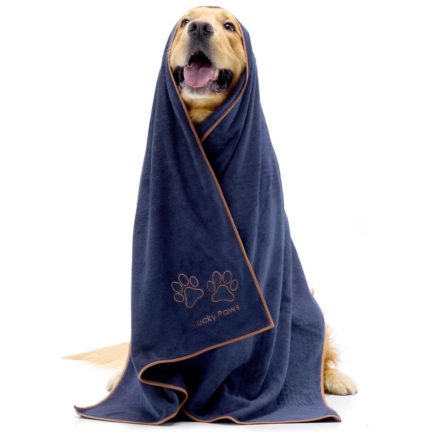 Lucky Paws® UK Dog Towel – Extra Large 140x70cm Dog Towels – Super Absorbent, Luxuriously Soft, Fast Drying Dog Towels for Drying Dogs – Premium Microfibre Dog Towel (Pack of 1, Navy Blue)