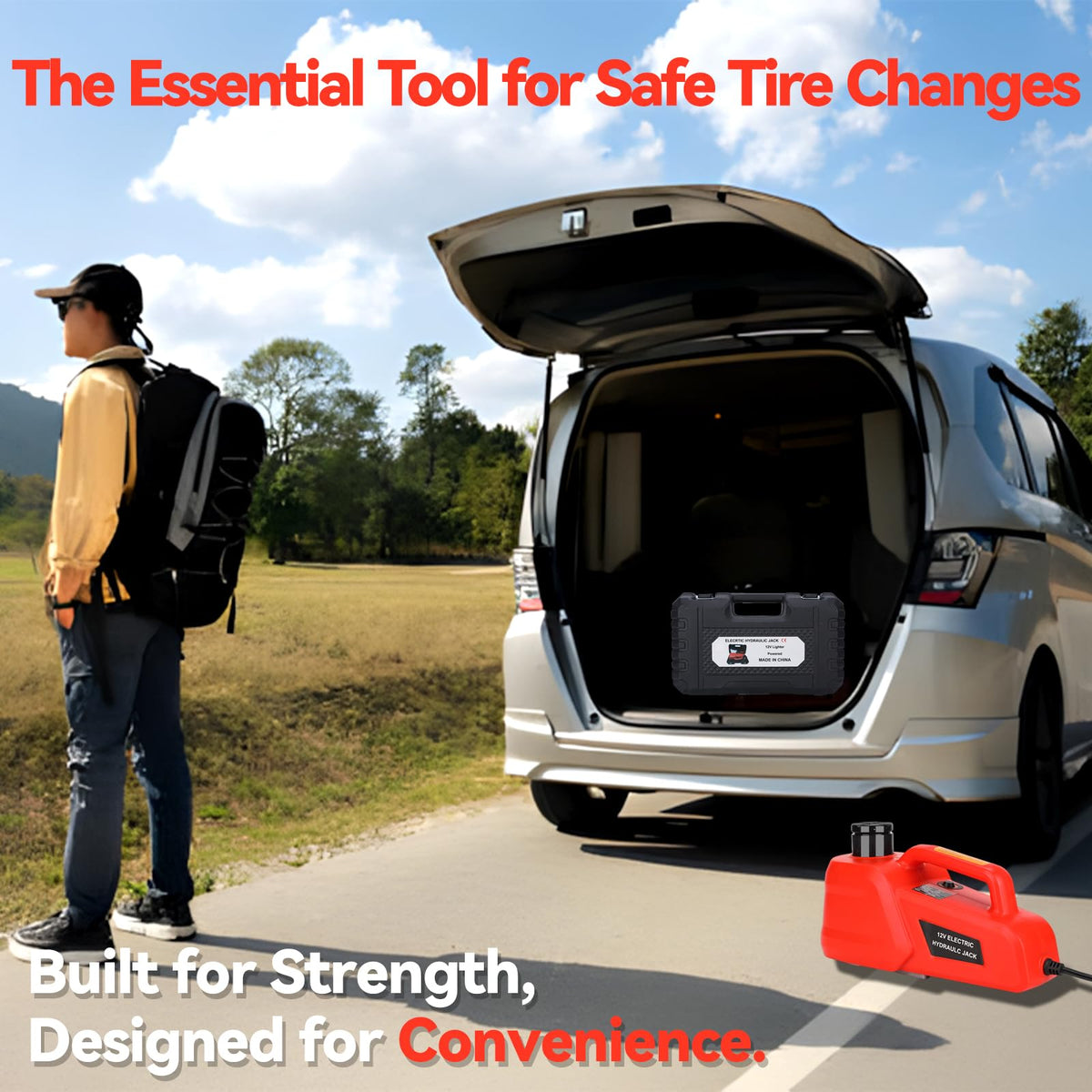 Trihelper Electric Car Jack 5 Ton 12V Hydraulic Jack Portable Car Lift Floor Jack Stand for Sedans SUV MPV Sedan Truck Change Tires Garage Repair Roadside Emergency Kit