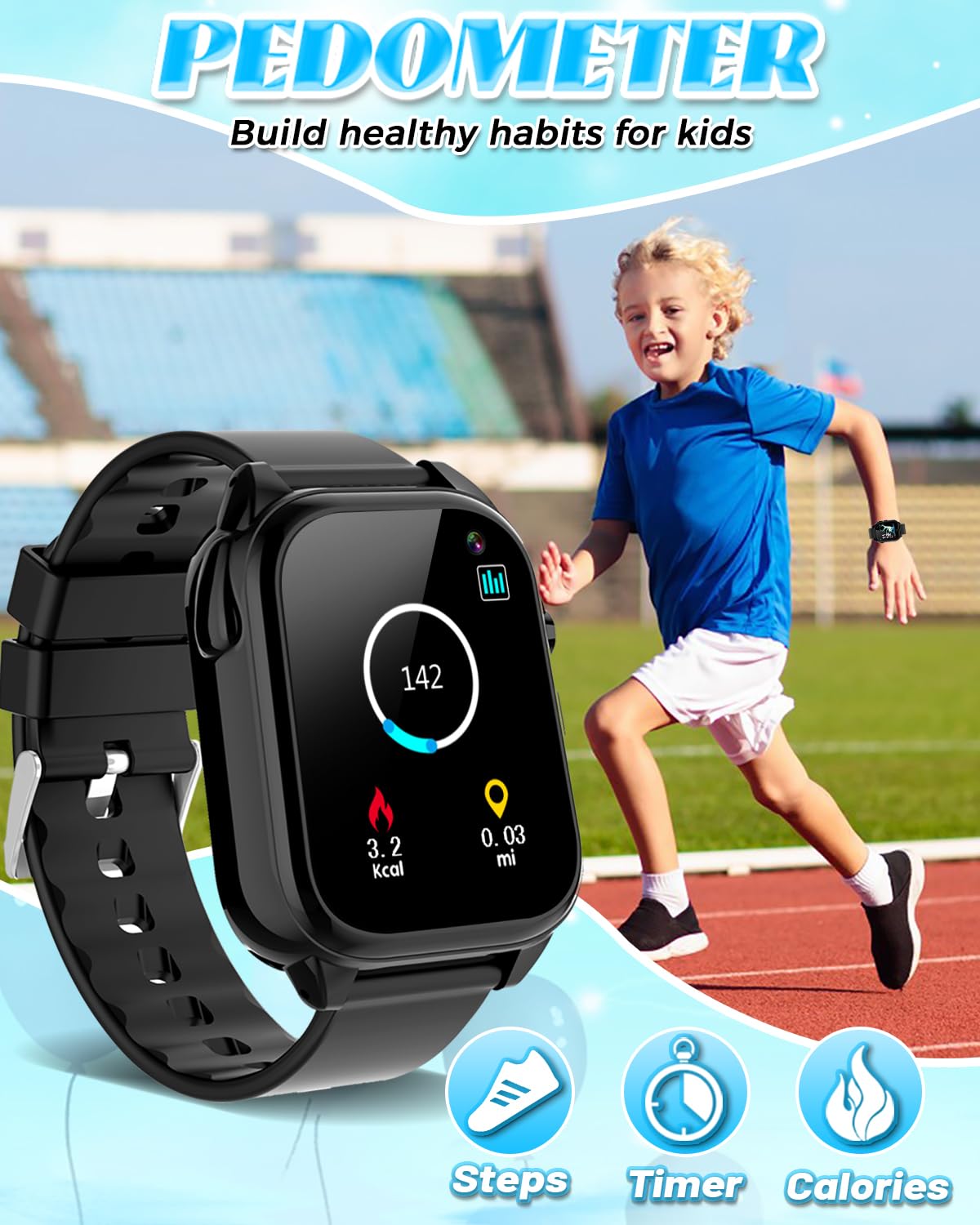 Semloo Waterproof Smart Watch for Kids 3-12 Years Old Boys Toys with 26 Games, Video Camera, Pedometer, Music Player, Alarm Clock, Flashlight, HD Touchscreen Toddler Watches Girls Birthdays Gifts