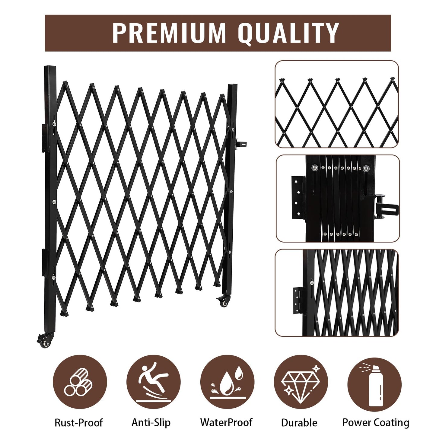 Towallmark 67" H x 71" W Single Folding Security Gate, Steel Expandable Fence with 360° Rolling Wheels
