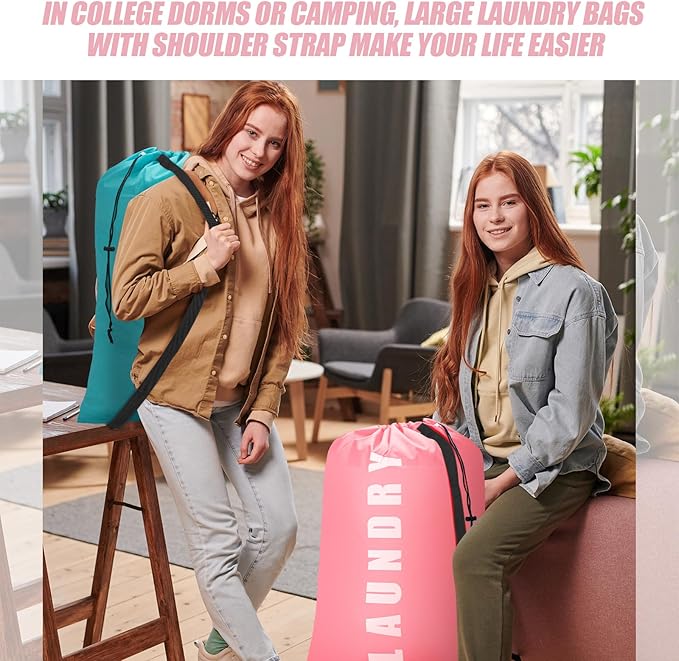 Heavy Duty Laundry Bag with Strap, 2 Pack Travel Laundry Bags