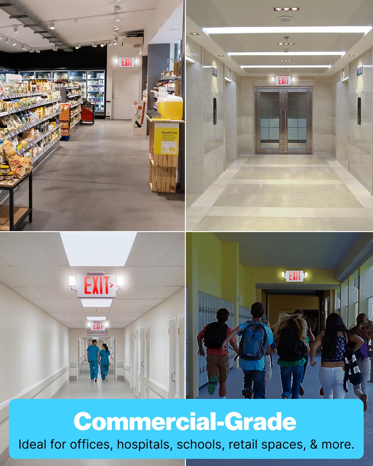 Sunco Exit Signs With Emergency Lights, Two Adjustable LED Lights With Backup Battery, Red, 94V-0 Fire Resistant, 120-277V, Wall Or Ceiling Mount, Commercial Grade UL 2 Pack.
