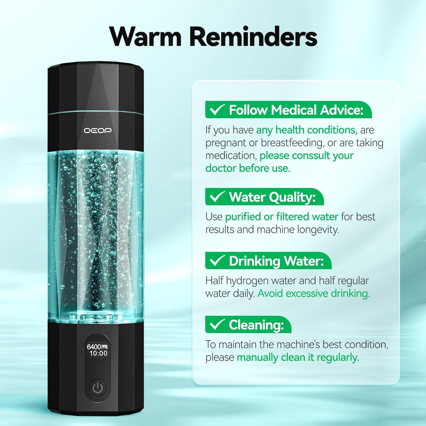 OEOP Upgrade Hydrogen Water Bottle - 6400PPB Hydrogen Water Generator, SPE/PEM Certified, 7oz Portable Hydro Water Machine, Perfect for Gym/Travel/Office & Gifts for Friends/Family