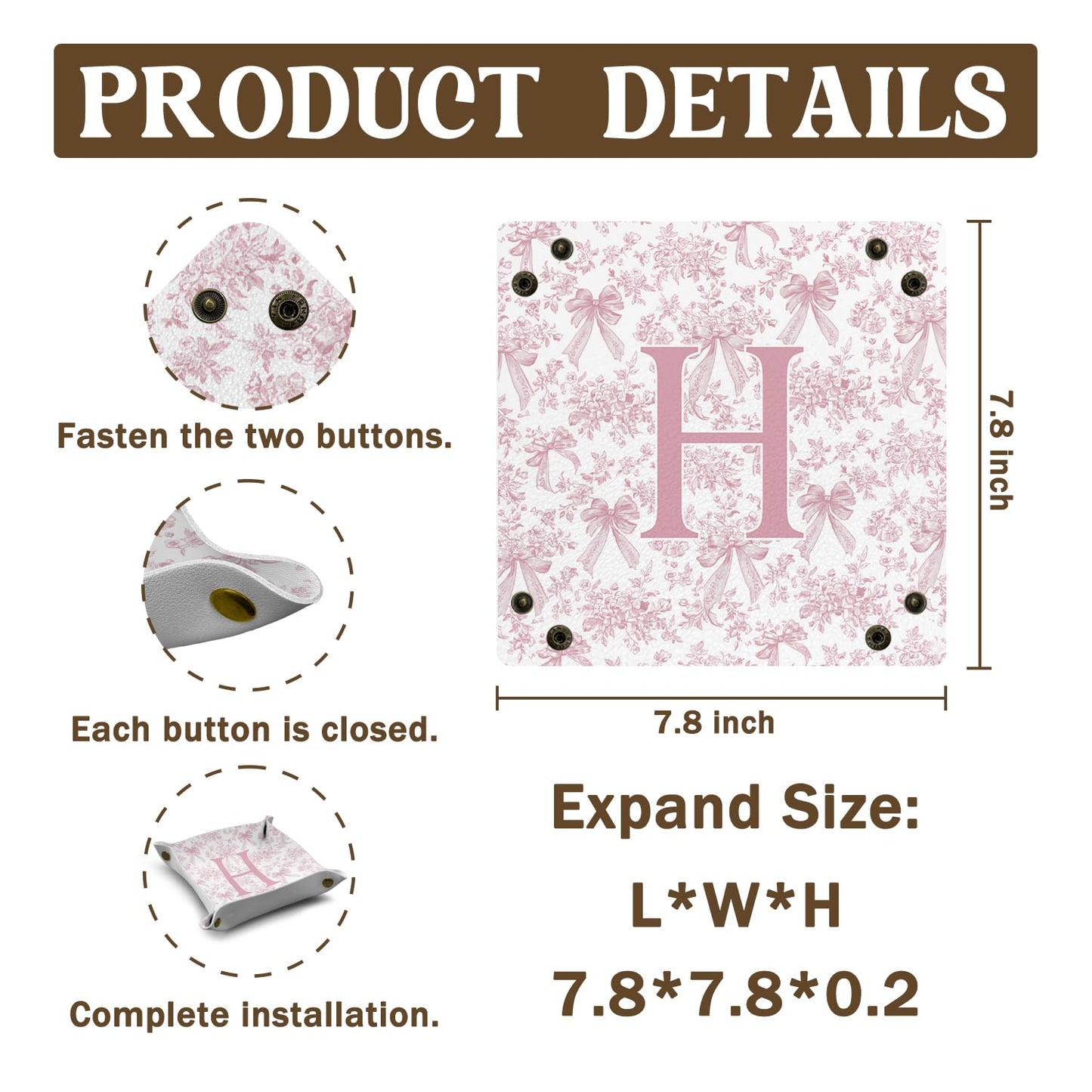 Dilemat Gifts for Women Initial Valet Tray,Pink Personalized Gifts for Women Mom Grandma Girlfriend,Nightstand Desk Accessories PU Leather Tray Organizer for Birthday Christmas Gift Ideas (H)