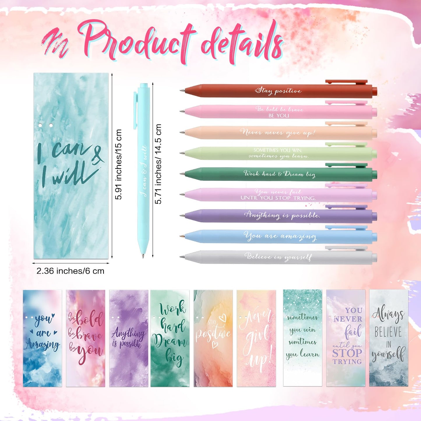 Quelay 30 Set Motivational Employee Appreciation Gifts Bulk Inspiring Quote Bookmarks Inspirational Pens for Women Team Building Gifts Employees Appreciation Thank You Coworker Staff(Inspirational)