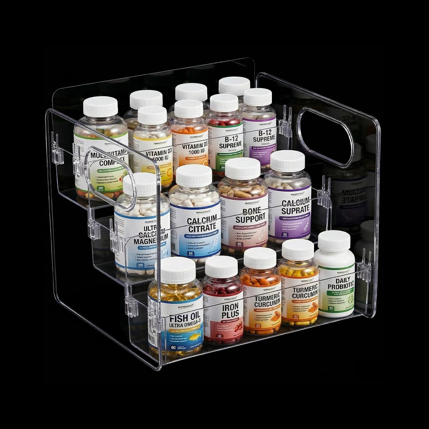 Wiojtry 3-Tier Vitamin Storage Organizer, Organizer for Vitamin Bottles And Medicine Bottle, Vitamin Bottle Organizer for Countertop, Bathroom Cabinet Storage Items Are Clearly Visible (1)