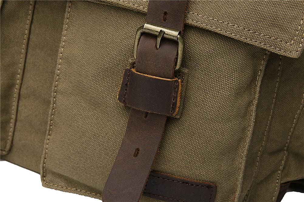 Sechunk Vintage Military Leather Canvas Laptop Bag Messenger Bags