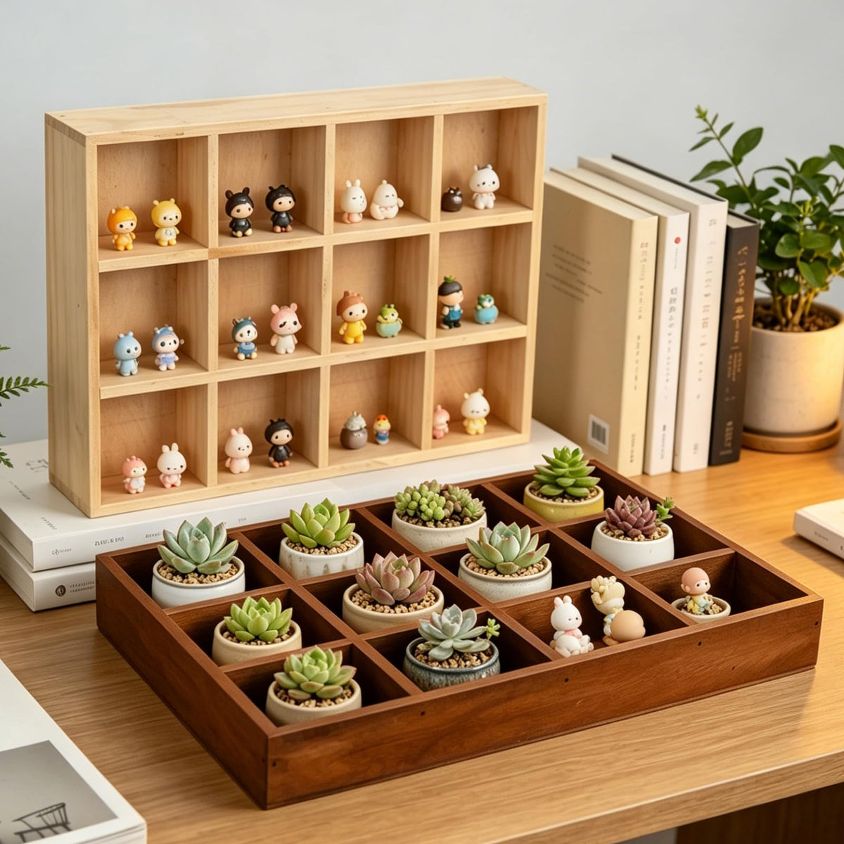 Natural Wooden Sorting Tray,Multi-Grid Sectional Organizer Tray,Sturdy Wood Divided Storage Tray for Jewelry,Beads,Game Pieces,Craft Supplies,Small Parts Sorting & Home Desktop Organization (Brown)