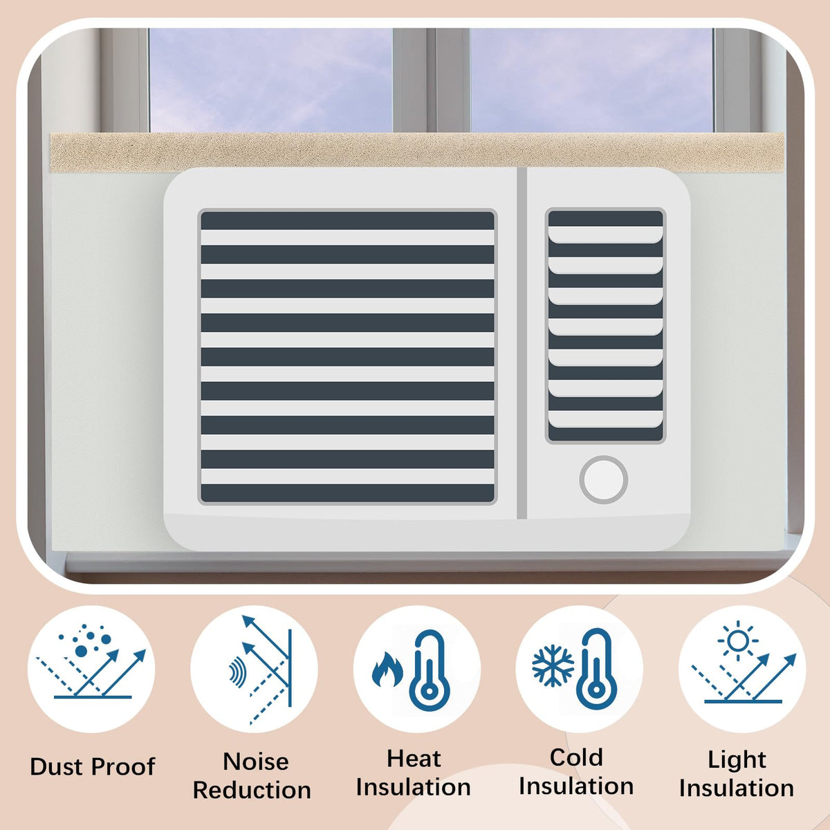 Pangda 4 Pcs 17 x 9 x 7/8 Inch Window Air Conditioner Insulated Foam Panels Insulation Winter Ac Side Surround Panels Kit with Top Seal Strip for Summer and Winter Indoor (Beige)