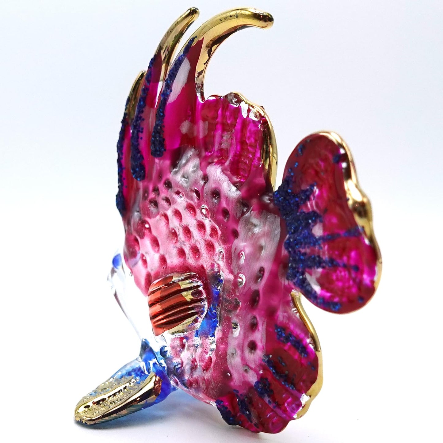 Sansukjai Fish Miniature Hand Blown Glass Art Figurines Animals Collectible Gift Home Décor, Blue Red