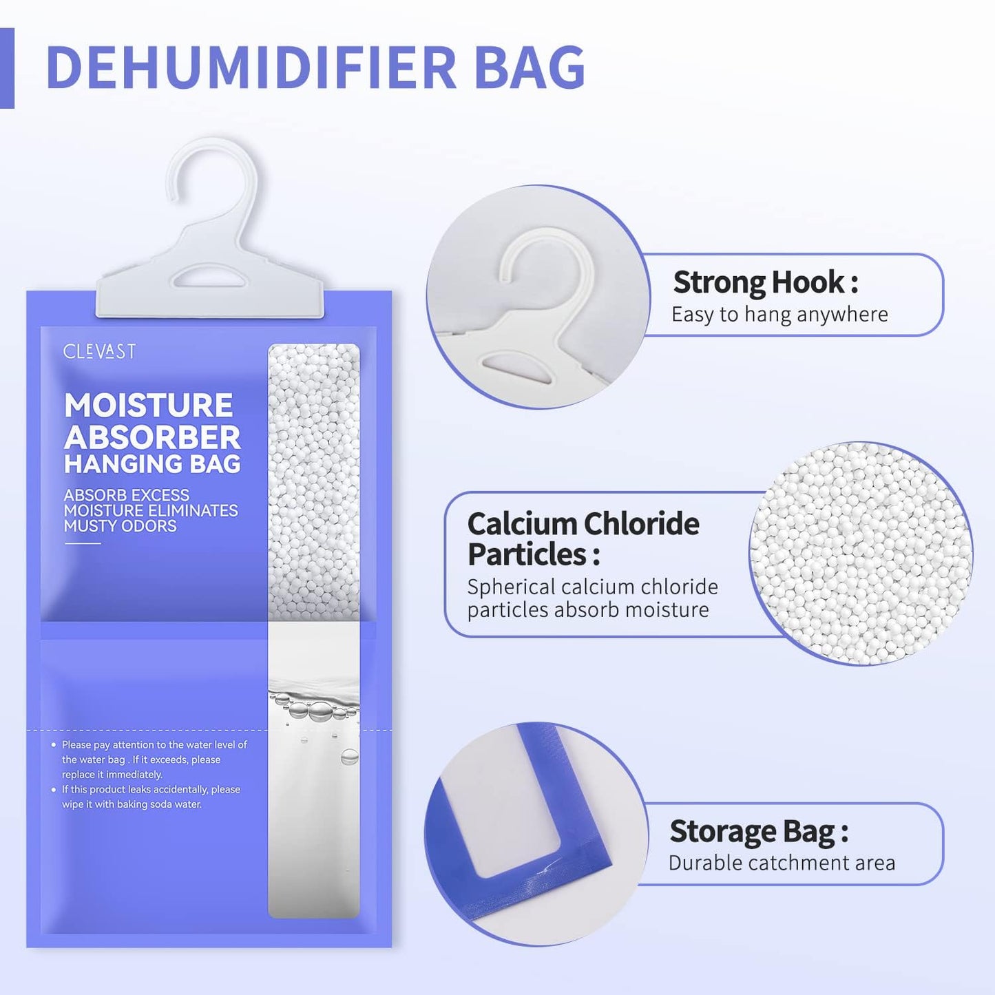 CLEVAST 5 Pack Wardrobe Dehumidifier, Hanging Dehumidifiers for Wardrobes, Moisture Absorber for Wardrobe, Cupboards, Bedrooms, Washrooms, Basement, Office – 230g Each
