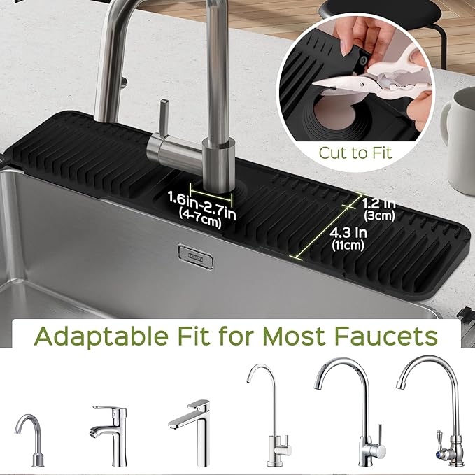 24 Inch Silicone Faucet Mat for Kitchen Sink Splash Guard – Upgraded Draining