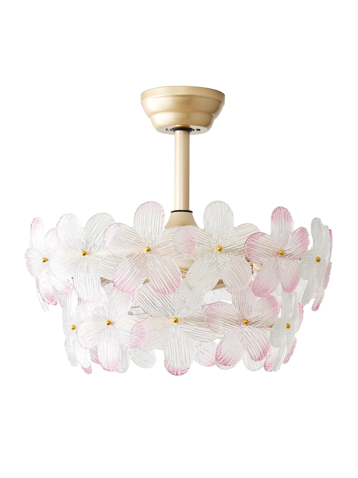 MizWacky Gold Crystal Fandelier Ceiling Fans with Lights, 20" Gold Flower Chandelier Ceiling Fan with Light Remote Control, Caged Mid Century with 6 Speeds for Bedroom, Nursery, Living Room (Pink)