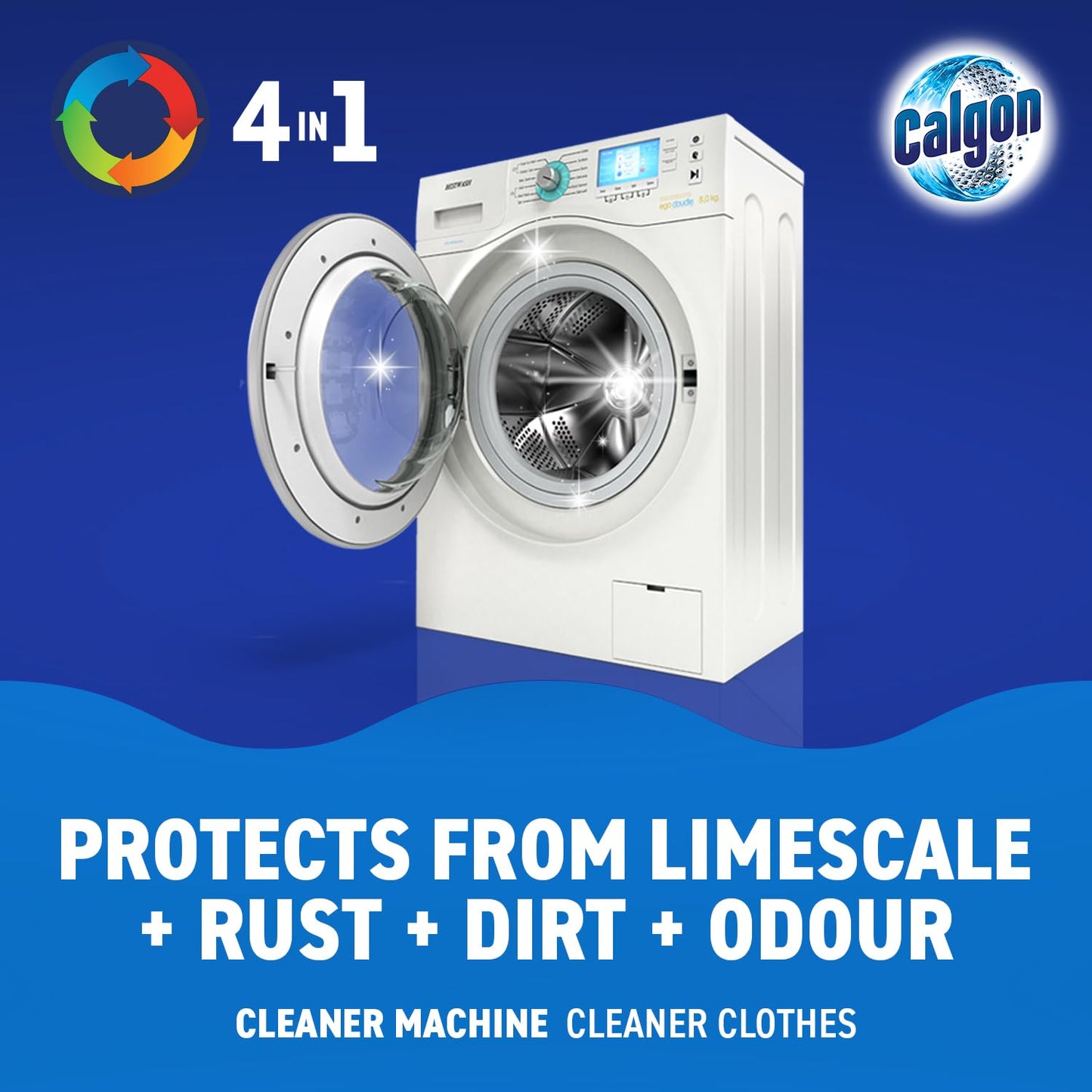 Calgon 4-in-1 Washing Machine Cleaner and Water Softener Tablets, Removes Limescale & Odours, Deep Clean, Units: 45 Tablets, Size: L Pack (Packaging May Vary)