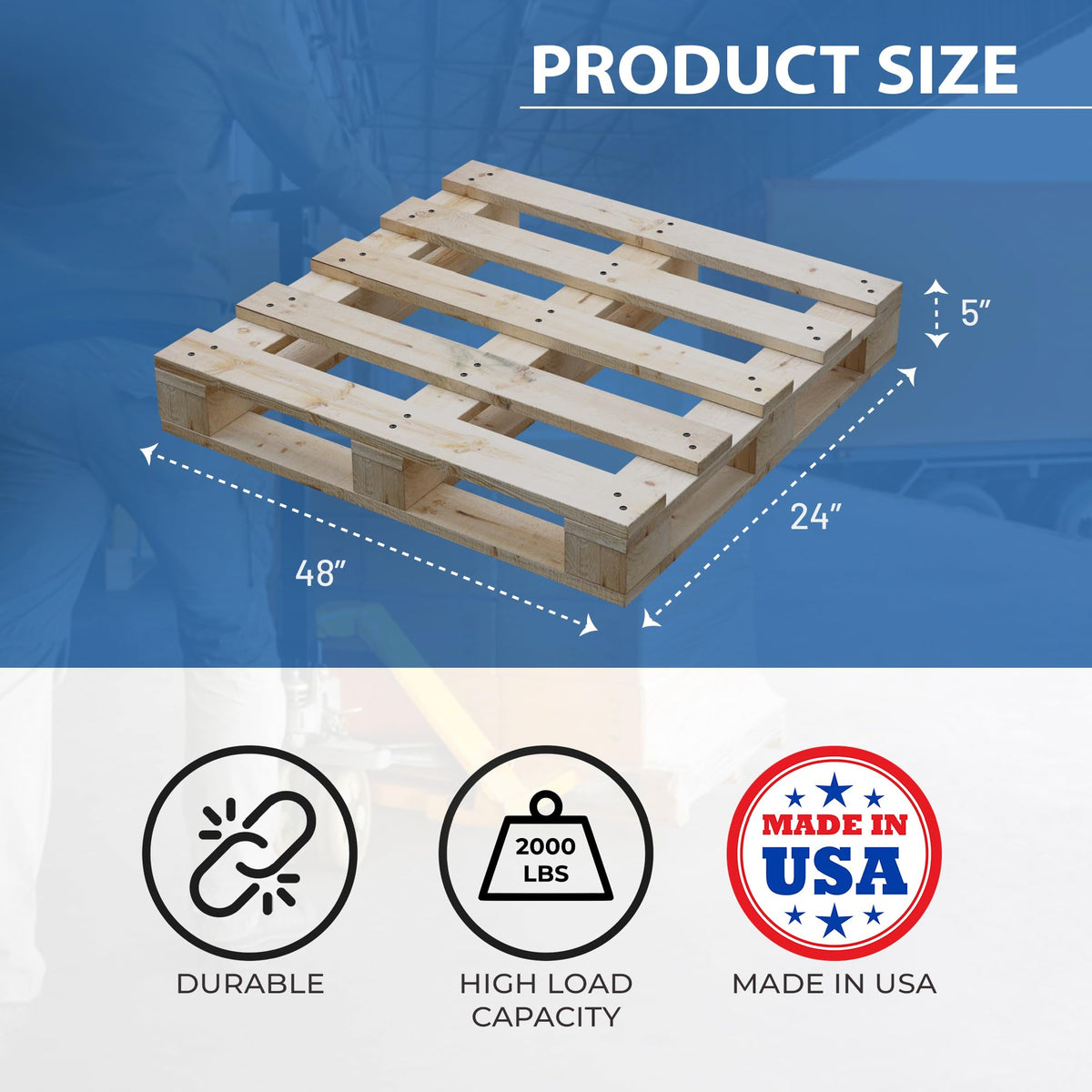 Greaton, 48x24x5 Wooden Pallet Kit, Heavy-Duty Industrial Grade Pinewood, Unassembled Flat-Pack, Stackable & Reusable, Lightweight Floor Pallet, Warehouse, Supermarket & Indoor Storage, 5-Pack