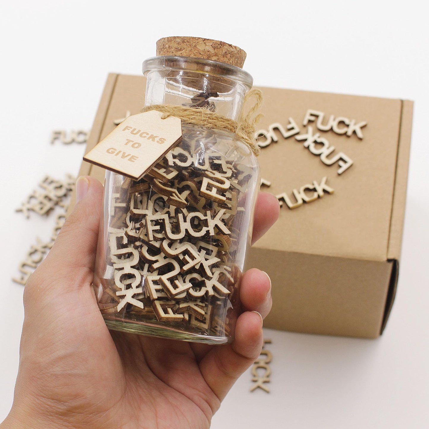 KUMLENMO fuck jar(5oz) Gift Jar,Fucks to Give,Fuck Wooden Cutout Letter Piece Bad Mood Vent Spoof Birthday Day,Holiday, Thanksgiving Christmas Gifts to Friend,Gag Funny Gift
