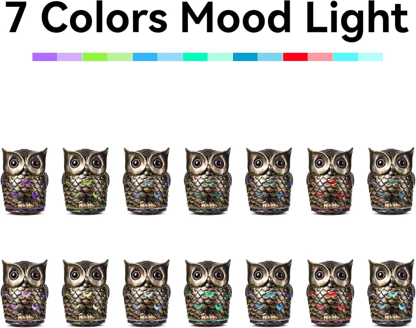 Alieye Ceramic Essential Oil Diffuser, 200ML Handcrafted Ceramic Owl Ultrasonic Cool Mist Aromatherapy Humidifier with 7 Colors LED Waterless Auto Shut Off for Home Office Yoga, Gifts for Mom, Brown