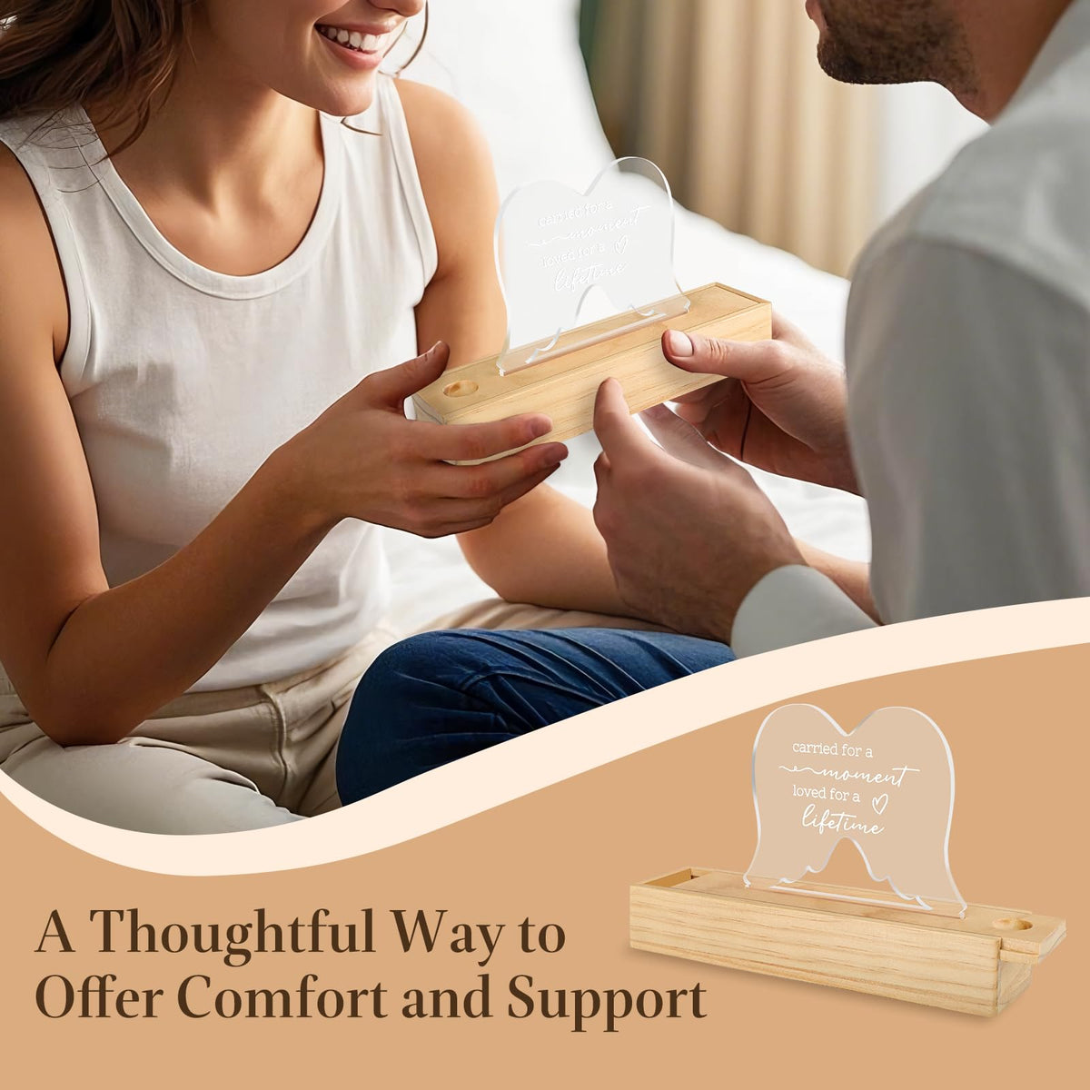 Ceiner Miscarriage Gifts for Mothers, Wooden Slip-Top Pregnancy Test Keepsake Box for Baby Loss with Angel Wings Acrylic Ornament, Comfort Sympathy Bereavement Memorial Gift for Parents, Mom and Dad