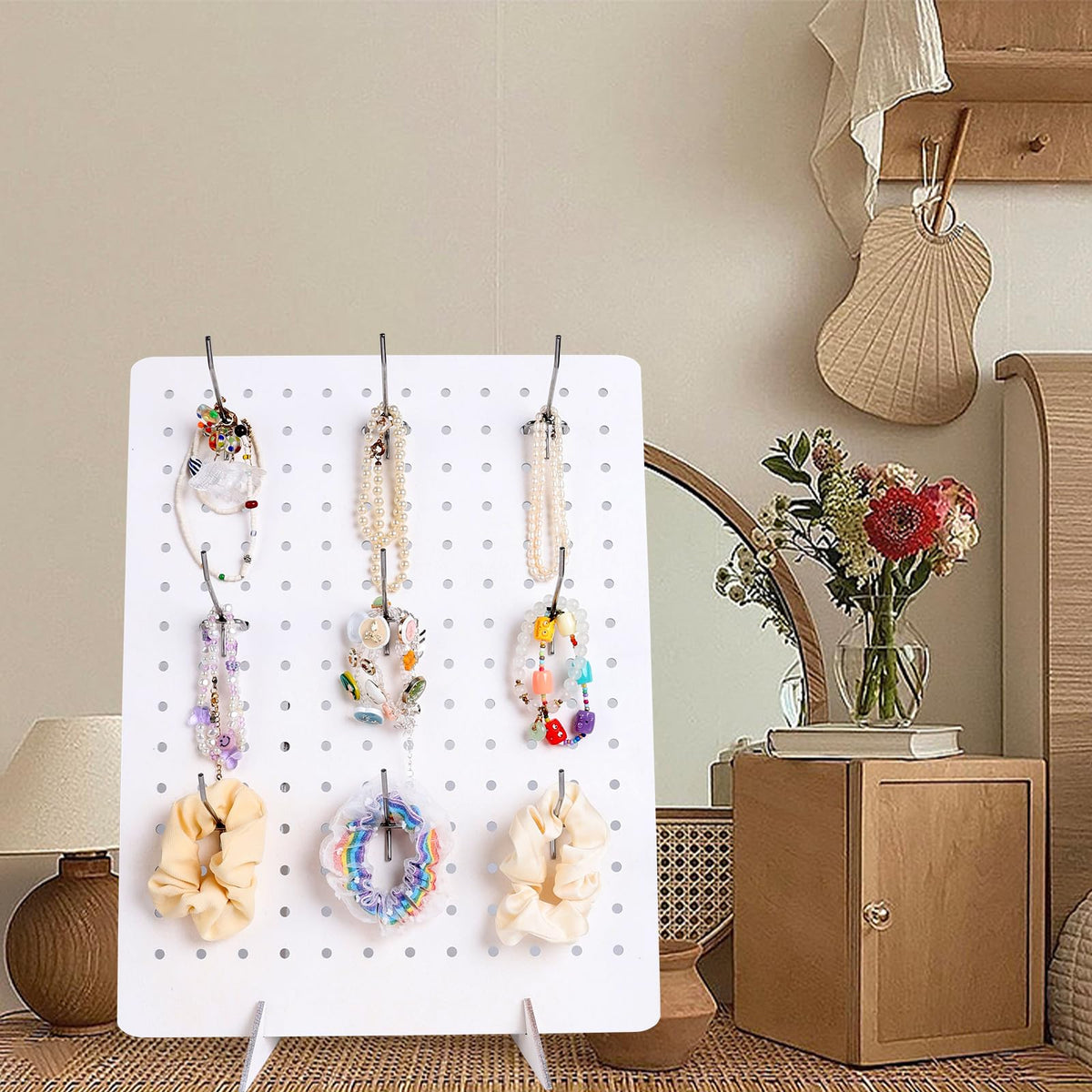 2 Pcs Wooden Pegboard Display Stand with 20 Pcs Metal Hooks for Craft Shows 17" X 13" Jewelry and Key Ring Retail Display Racks Retail Rack Pegboard Display Board for Selling Peg Board Rack Organizer