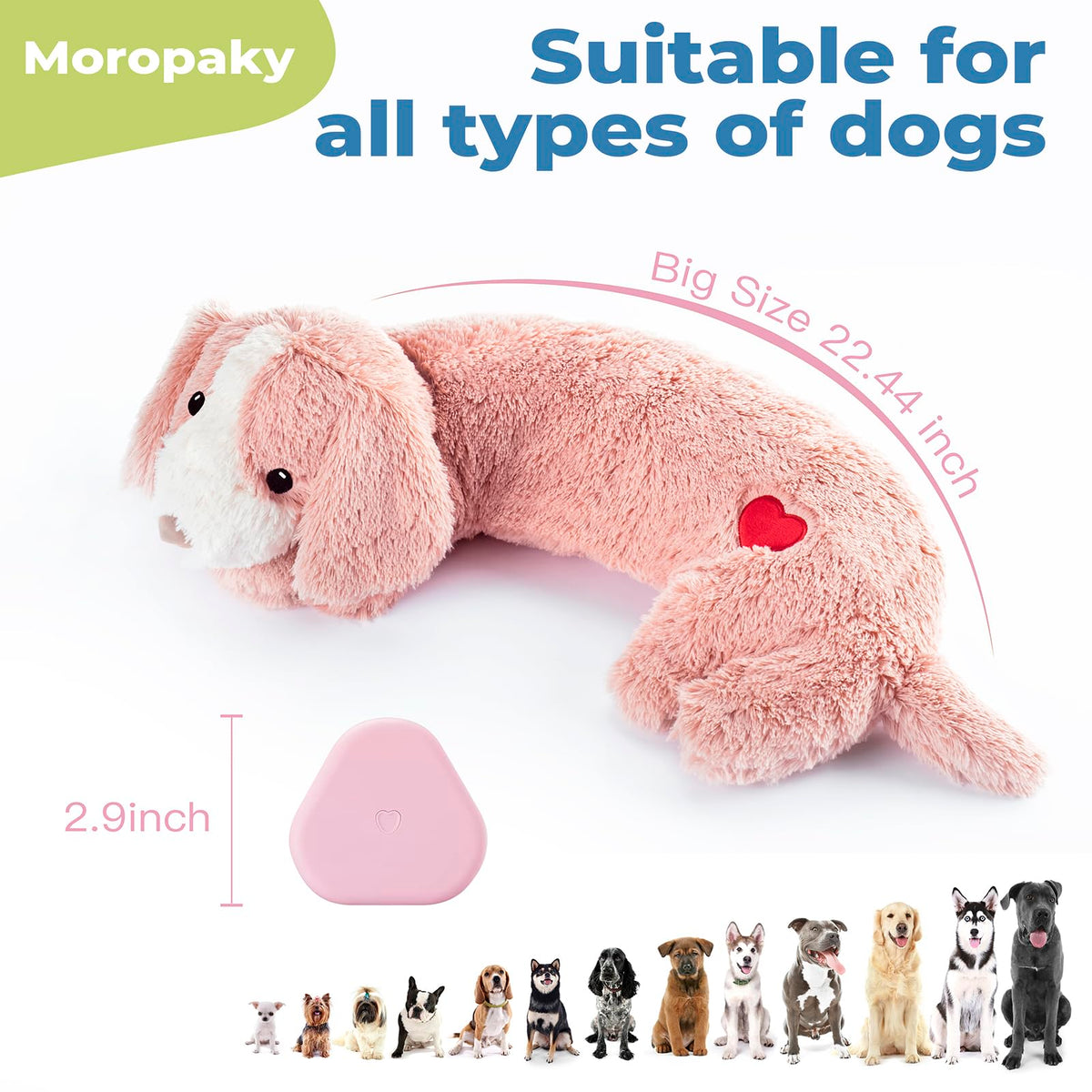 Moropaky Heartbeat Toy Puppy Heartbeat Stuffed Toy for Dog Calming Aid, Heartbeat Puppy Toy for Pets Anxiety Relief, Dog Comfort Toy for Behavioral Aid Crate Training, Puppy Essential