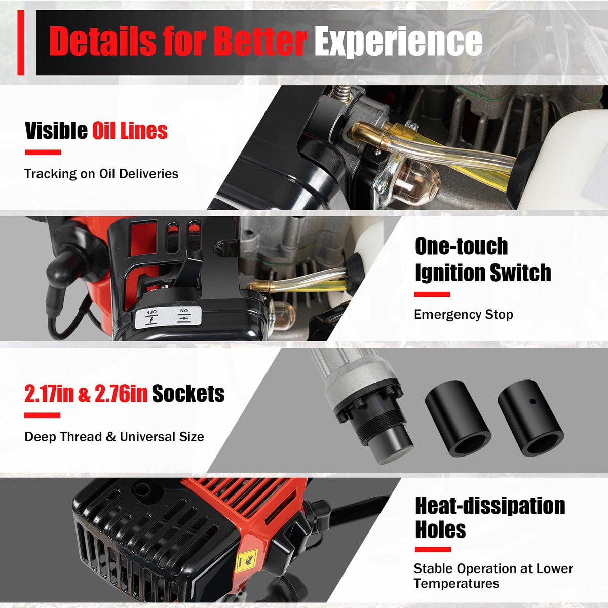 FUJAOPS 32.7cc Gas Powered Post Driver, 900W 2-Stroke T-Post Driver with 2 Sockets, 50J Impact Energy, Fence Post Pounder for Farm Fencing & Construction Piling