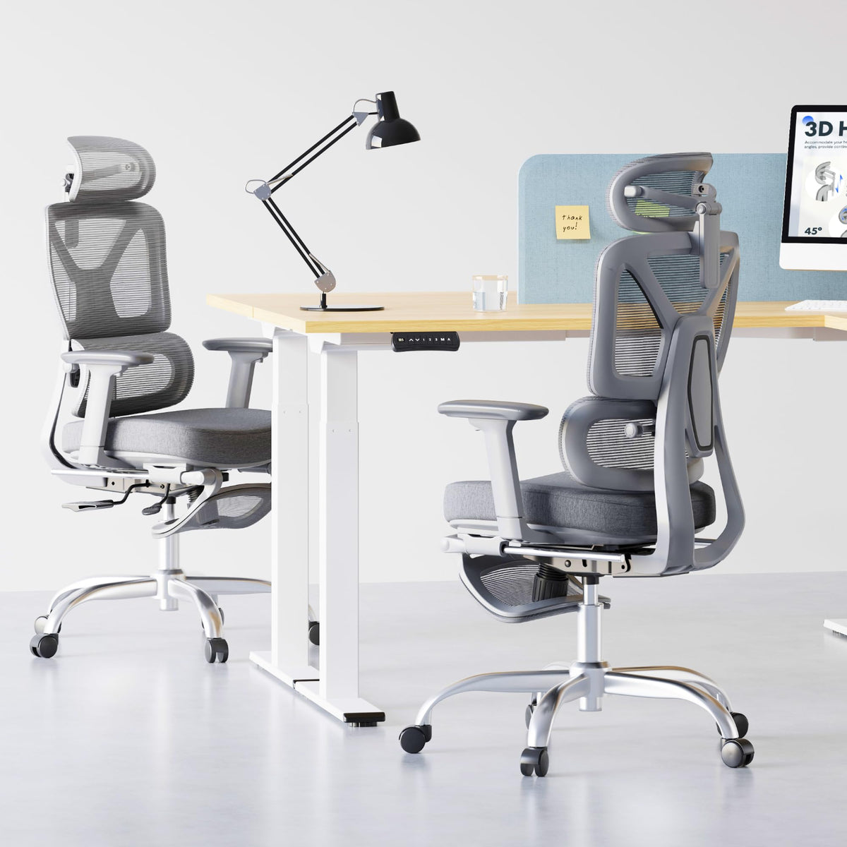 FLEXISPOT ErgoX Premium Ergonomic Office Chair with Footrest- Adjustable 3D Armrests, Dynamic Lumbar Support, Recline & Tilt Function, Mesh Seat, for Home & Office Use,Light Grey Foam