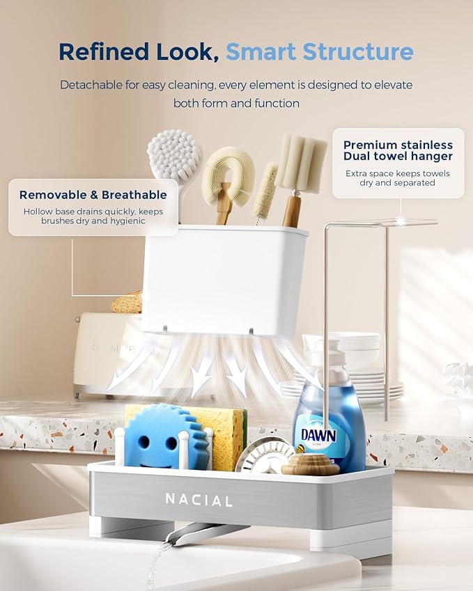 Nacial Sponge Holder for Kitchen Sink, Sink Caddy Organizer