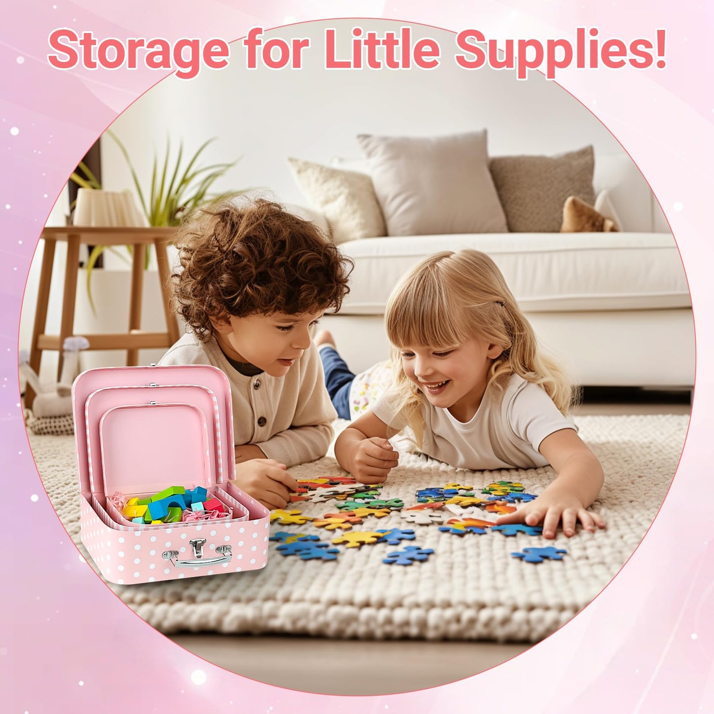 Dloulqz Paperboard Suitcases Set of 3 Decorative Storage Boxes with Lids,Mini Suitcase,Cute Storage Gift Boxes for Barbie Doll,Toys,Photos,Hat,Christmas New Year,Wedding Birthday Party Home Decoration