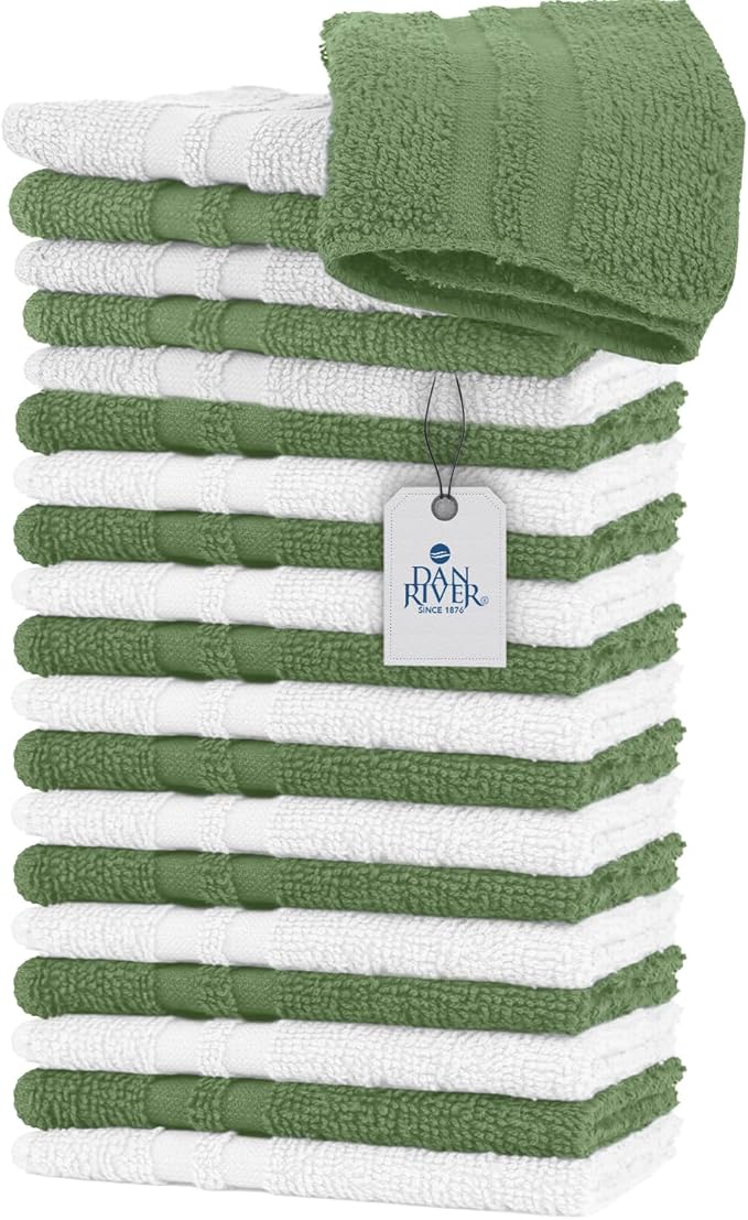DAN RIVER 100% Cotton Washcloths 20 Pack Premium Quality Face and Body Cloth